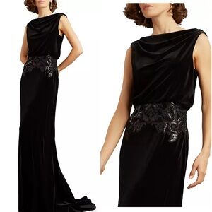 She is stunning! Tadashi Shoji Sequined Velvet Blouson Gown